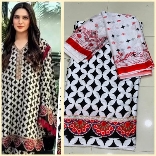 Lulusar Digital Printed Suit | 3 Piece | Unstitched | Black